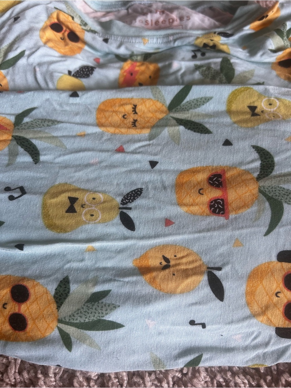 Little Sleepies Light Blue Pineapple & Fruit Face Pajama Set